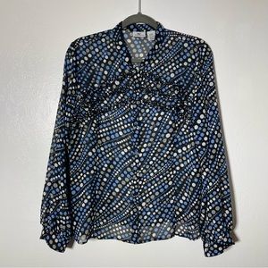 Worthington, Sheer Polka Dot Long Sleeve Button Down. Size Large Excellent cond!